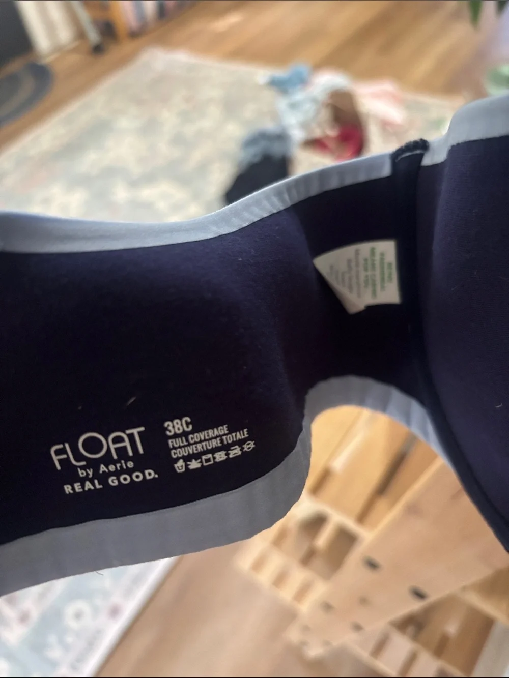 aerie Navy Underwire Bra with Light Blue Trim